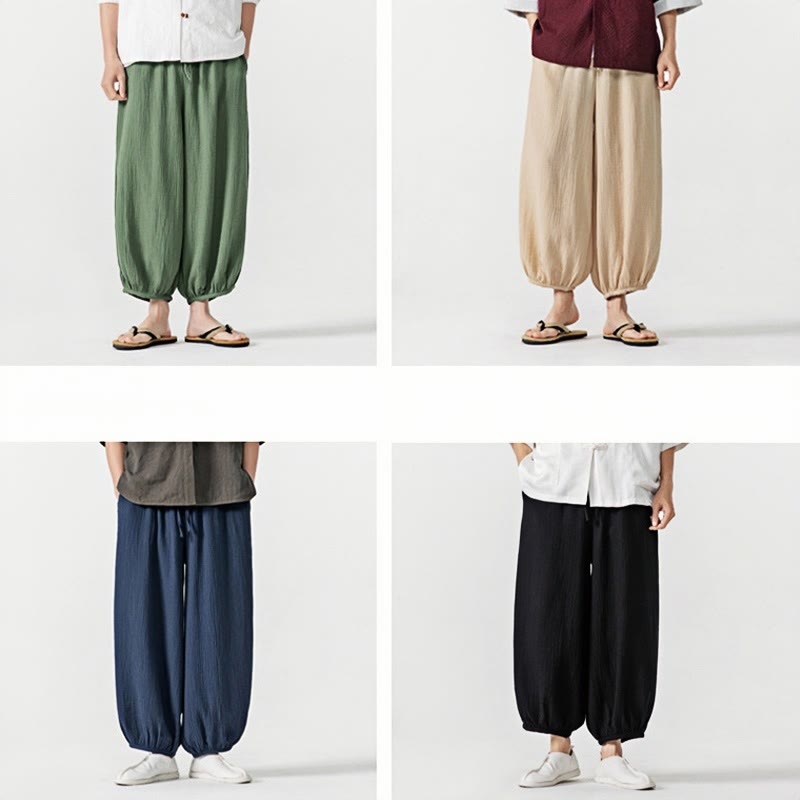 Pantalones de algodón con cordón ajustable de color liso y suave con Buddha Stones para hombre con bolsillos - image 42