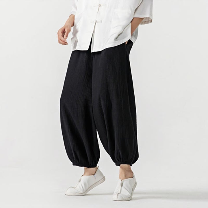 Pantalones de algodón con cordón ajustable de color liso y suave con Buddha Stones para hombre con bolsillos - image 14