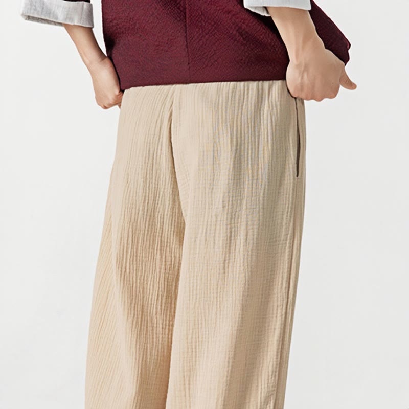 Pantalones de algodón con cordón ajustable de color liso y suave con Buddha Stones para hombre con bolsillos - image 10