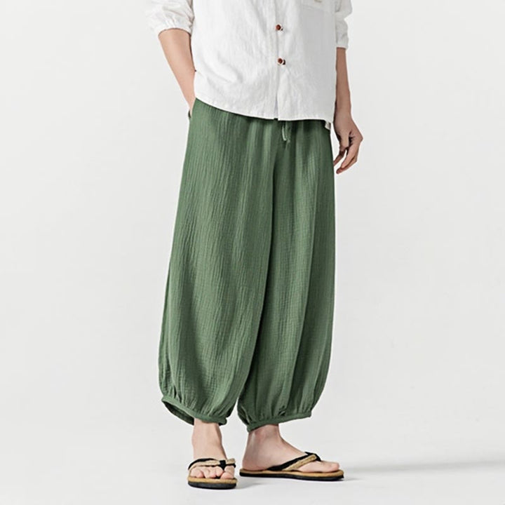 Pantalones de algodón con cordón ajustable de color liso y suave con Buddha Stones para hombre con bolsillos - image 36