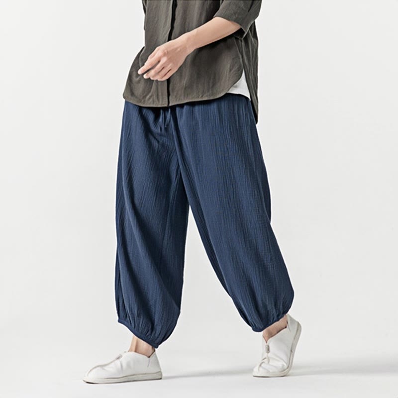 Pantalones de algodón con cordón ajustable de color liso y suave con Buddha Stones para hombre con bolsillos - image 29