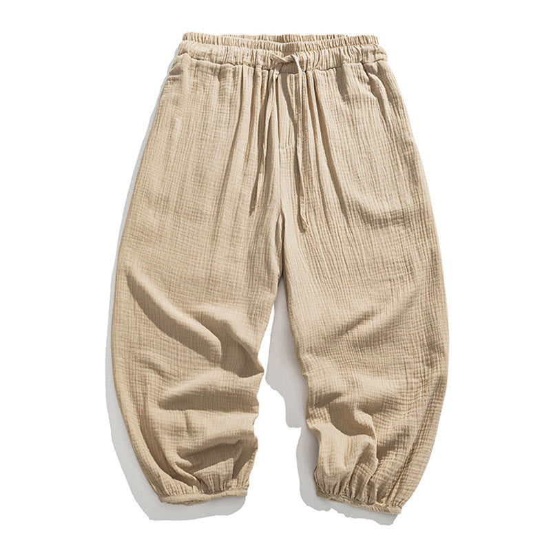 Pantalones de algodón con cordón ajustable de color liso y suave con Buddha Stones para hombre con bolsillos - image 12
