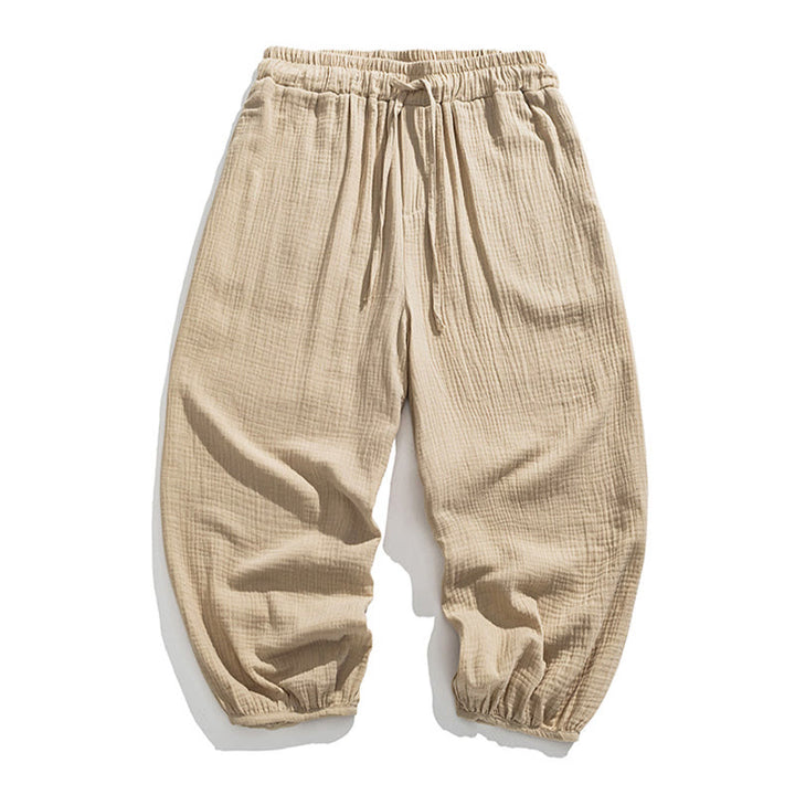 Pantalones de algodón con cordón ajustable de color liso y suave con Buddha Stones para hombre con bolsillos - image 12