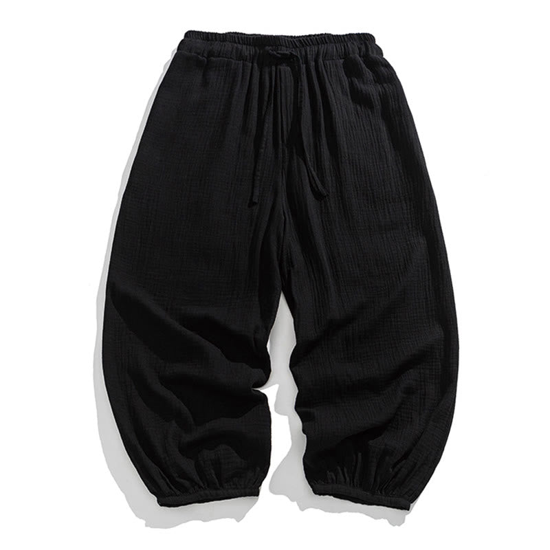 Pantalones de algodón con cordón ajustable de color liso y suave con Buddha Stones para hombre con bolsillos - Negro - US/UK/AU46, EU56 (5XL) - image 13