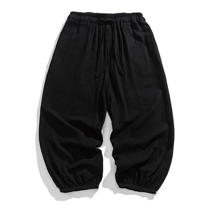 Pantalones de algodón con cordón ajustable de color liso y suave con Buddha Stones para hombre con bolsillos - Negro - US/UK/AU46, EU56 (5XL) - image 13