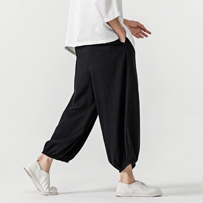 Pantalones de algodón con cordón ajustable de color liso y suave con Buddha Stones para hombre con bolsillos - image 16