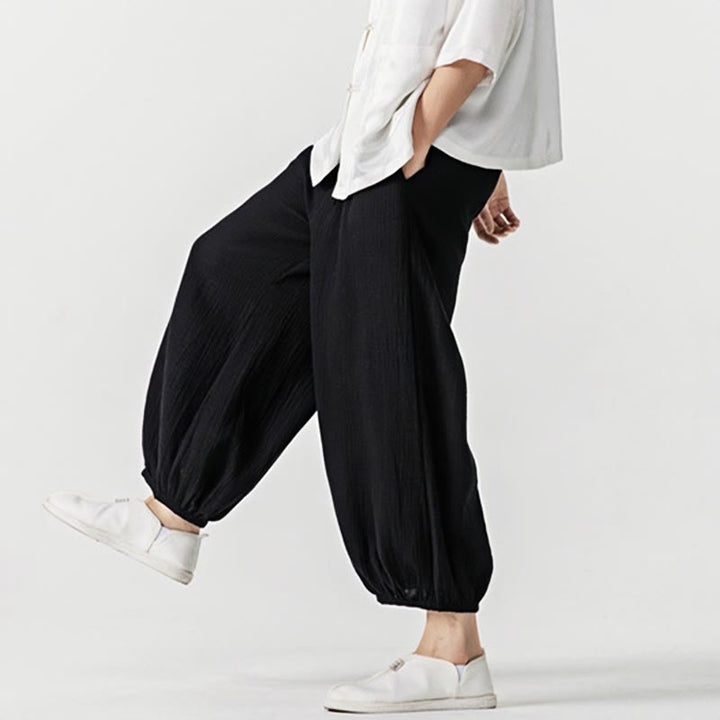 Pantalones de algodón con cordón ajustable de color liso y suave con Buddha Stones para hombre con bolsillos - image 20