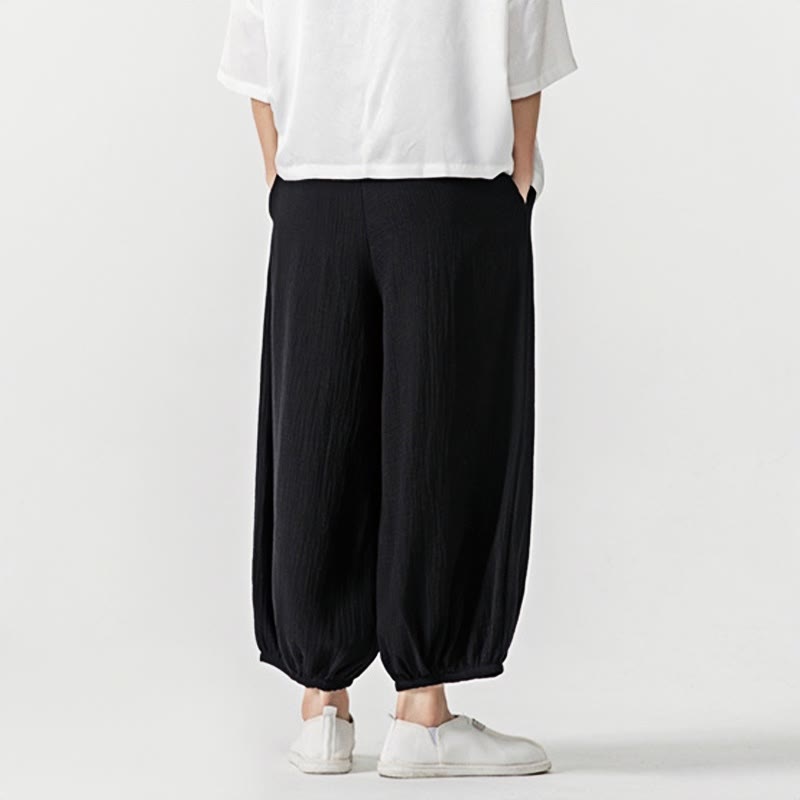 Pantalones de algodón con cordón ajustable de color liso y suave con Buddha Stones para hombre con bolsillos - image 15