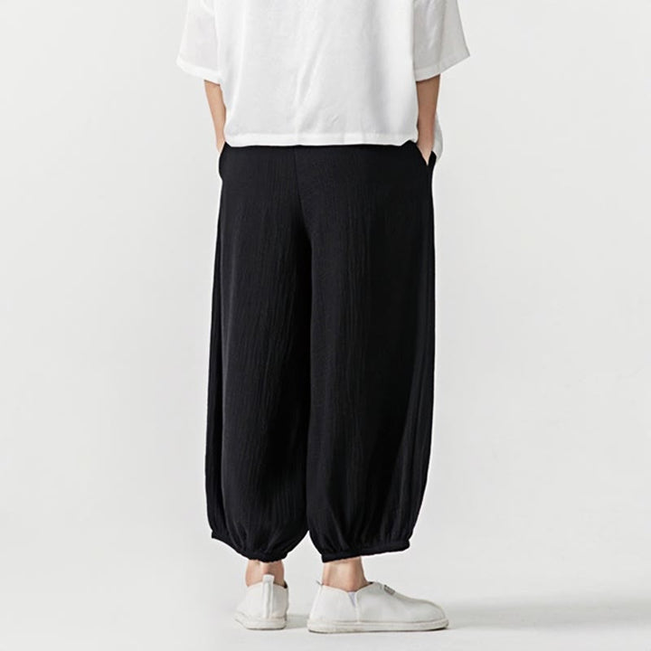 Pantalones de algodón con cordón ajustable de color liso y suave con Buddha Stones para hombre con bolsillos - image 15
