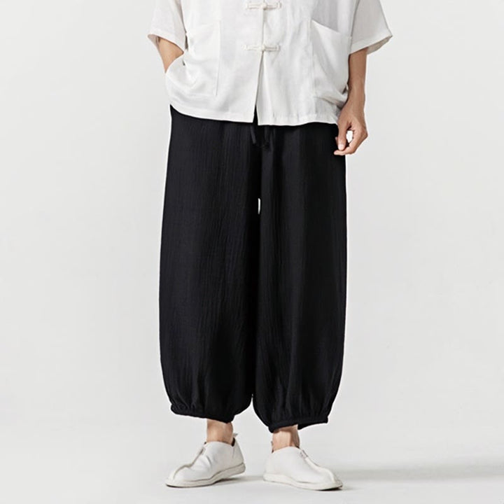 Pantalones de algodón con cordón ajustable de color liso y suave con Buddha Stones para hombre con bolsillos - image 18