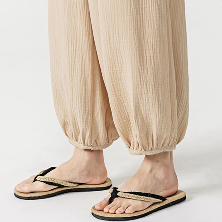 Pantalones de algodón con cordón ajustable de color liso y suave con Buddha Stones para hombre con bolsillos - image 11