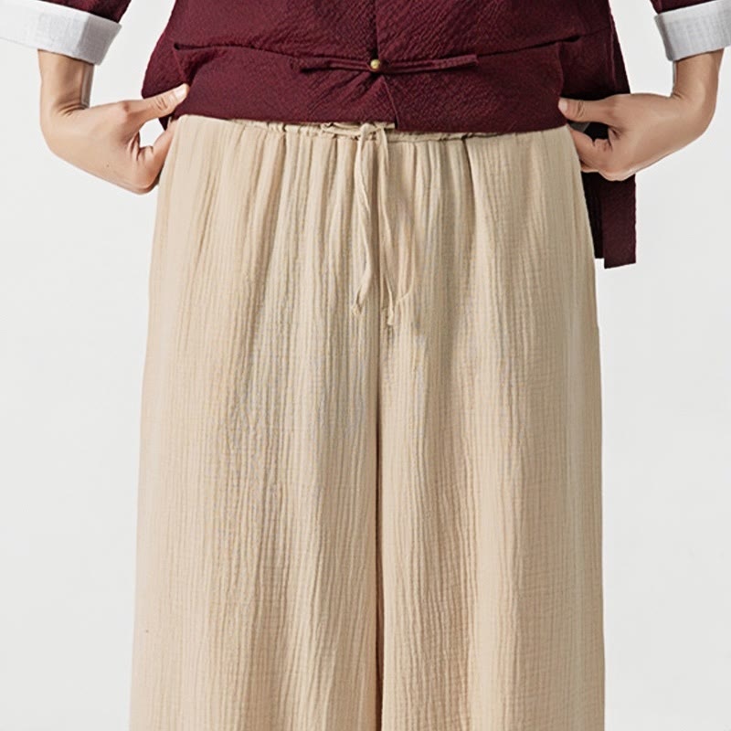 Pantalones de algodón con cordón ajustable de color liso y suave con Buddha Stones para hombre con bolsillos - image 9
