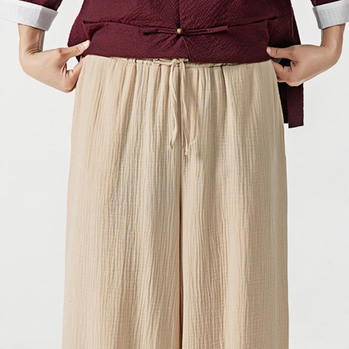 Pantalones de algodón con cordón ajustable de color liso y suave con Buddha Stones para hombre con bolsillos - image 9