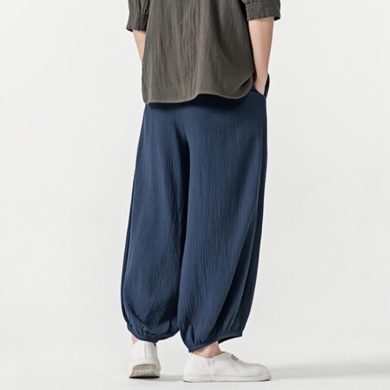 Pantalones de algodón con cordón ajustable de color liso y suave con Buddha Stones para hombre con bolsillos - image 25