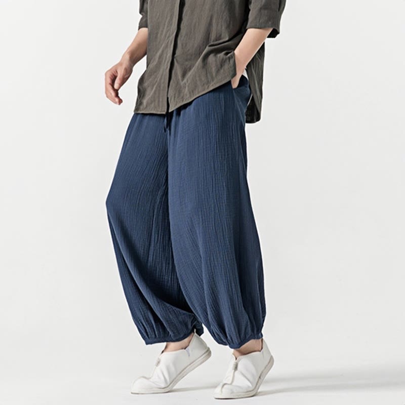 Pantalones de algodón con cordón ajustable de color liso y suave con Buddha Stones para hombre con bolsillos - image 24