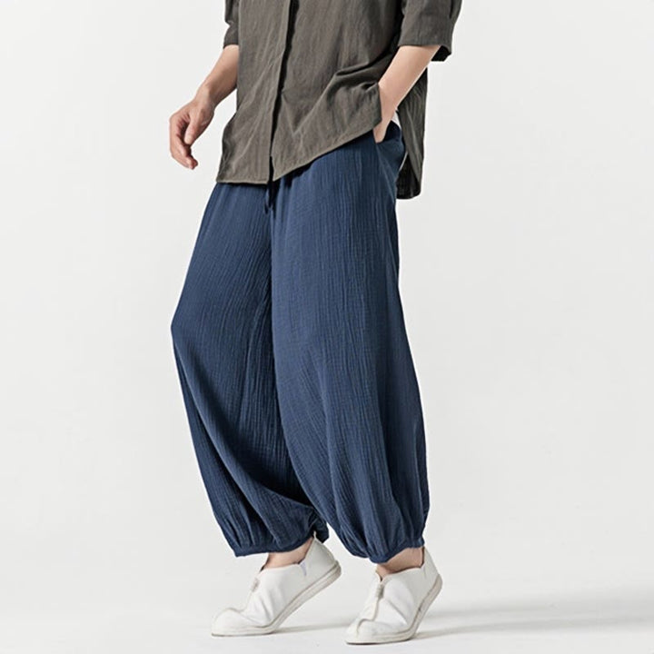 Pantalones de algodón con cordón ajustable de color liso y suave con Buddha Stones para hombre con bolsillos - image 24