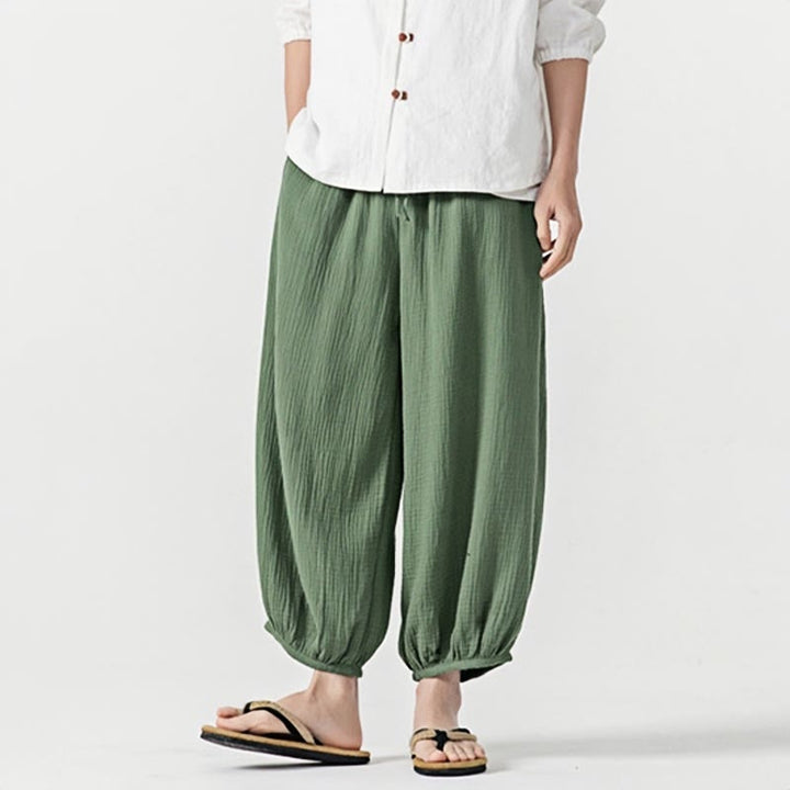 Pantalones de algodón con cordón ajustable de color liso y suave con Buddha Stones para hombre con bolsillos - image 39