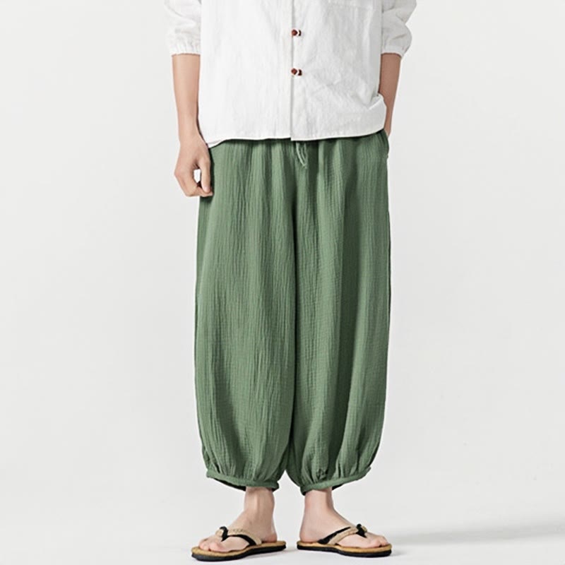Pantalones de algodón con cordón ajustable de color liso y suave con Buddha Stones para hombre con bolsillos - image 38