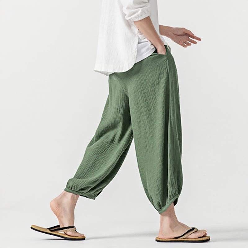 Pantalones de algodón con cordón ajustable de color liso y suave con Buddha Stones para hombre con bolsillos - image 40