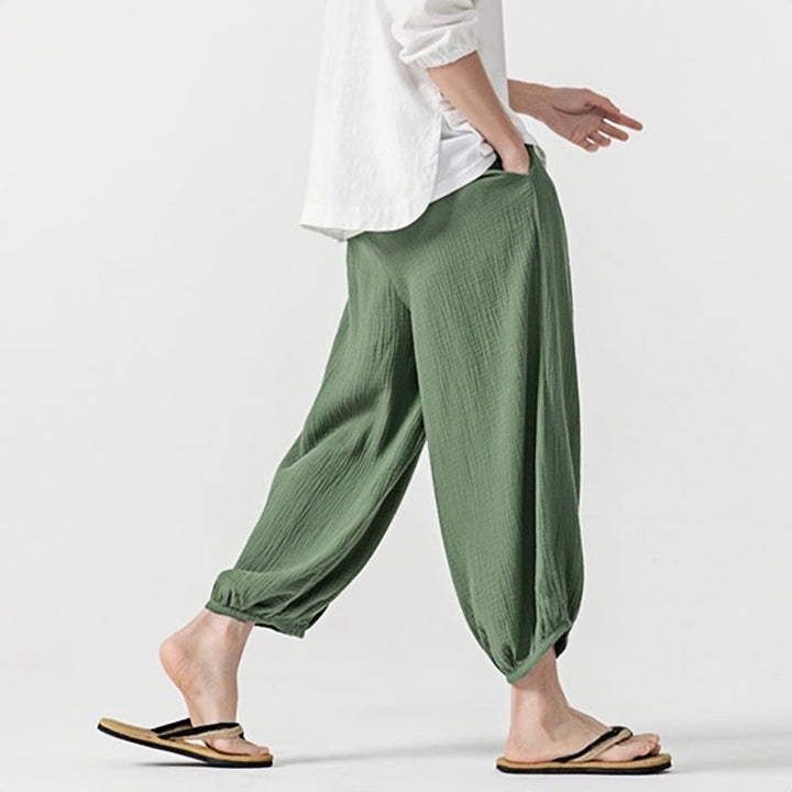 Pantalones de algodón con cordón ajustable de color liso y suave con Buddha Stones para hombre con bolsillos - image 40