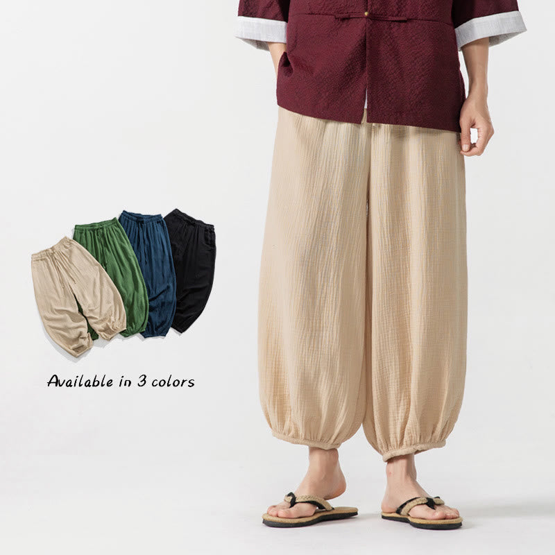 Pantalones de algodón con cordón ajustable de color liso y suave con Buddha Stones para hombre con bolsillos - Beige - US/UK/AU46, EU56 (5XL) - image 0