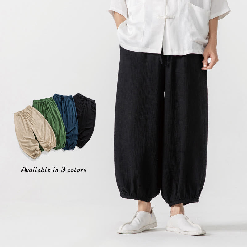 Pantalones de algodón con cordón ajustable de color liso y suave con Buddha Stones para hombre con bolsillos - image 22