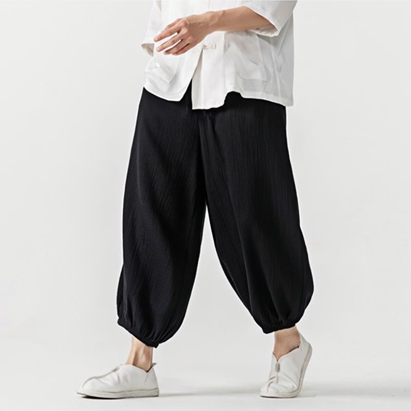 Pantalones de algodón con cordón ajustable de color liso y suave con Buddha Stones para hombre con bolsillos - image 17