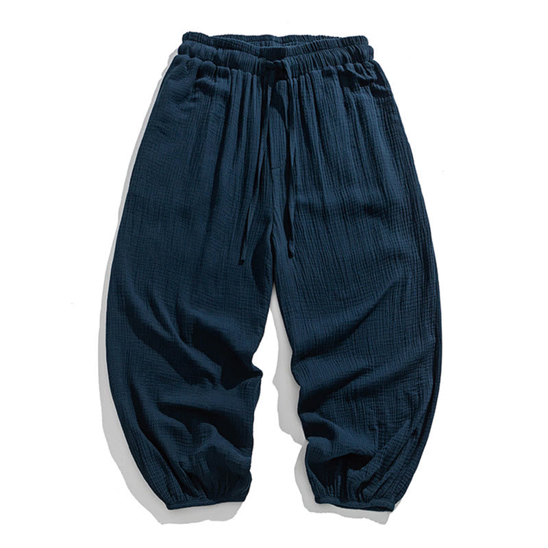 Pantalones de algodón con cordón ajustable de color liso y suave con Buddha Stones para hombre con bolsillos - Marina de guerra - US/UK/AU46, EU56 (5XL) - image 23
