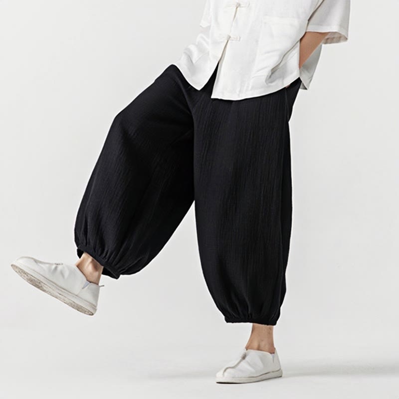 Pantalones de algodón con cordón ajustable de color liso y suave con Buddha Stones para hombre con bolsillos - image 21