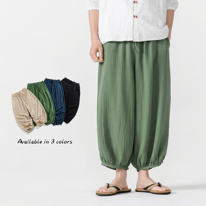 Pantalones de algodón con cordón ajustable de color liso y suave con Buddha Stones para hombre con bolsillos - image 41