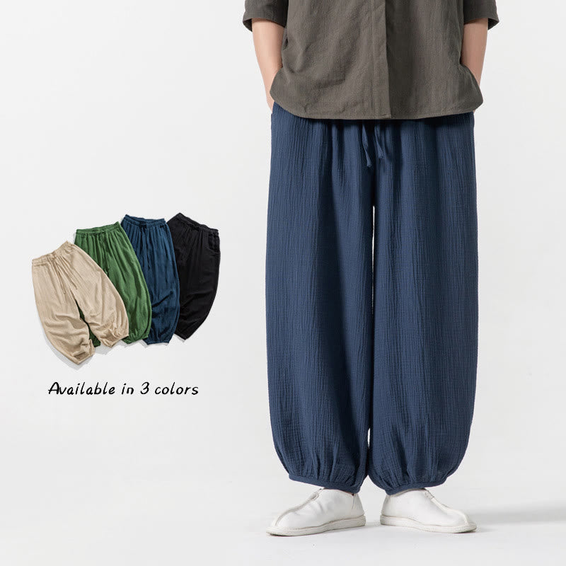 Pantalones de algodón con cordón ajustable de color liso y suave con Buddha Stones para hombre con bolsillos - image 30