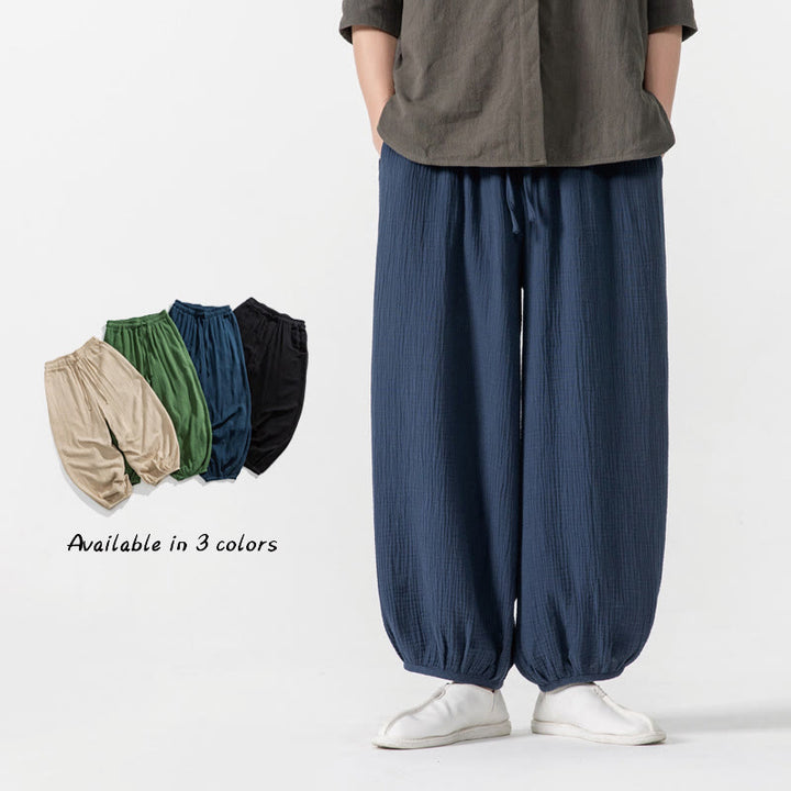 Pantalones de algodón con cordón ajustable de color liso y suave con Buddha Stones para hombre con bolsillos - image 30