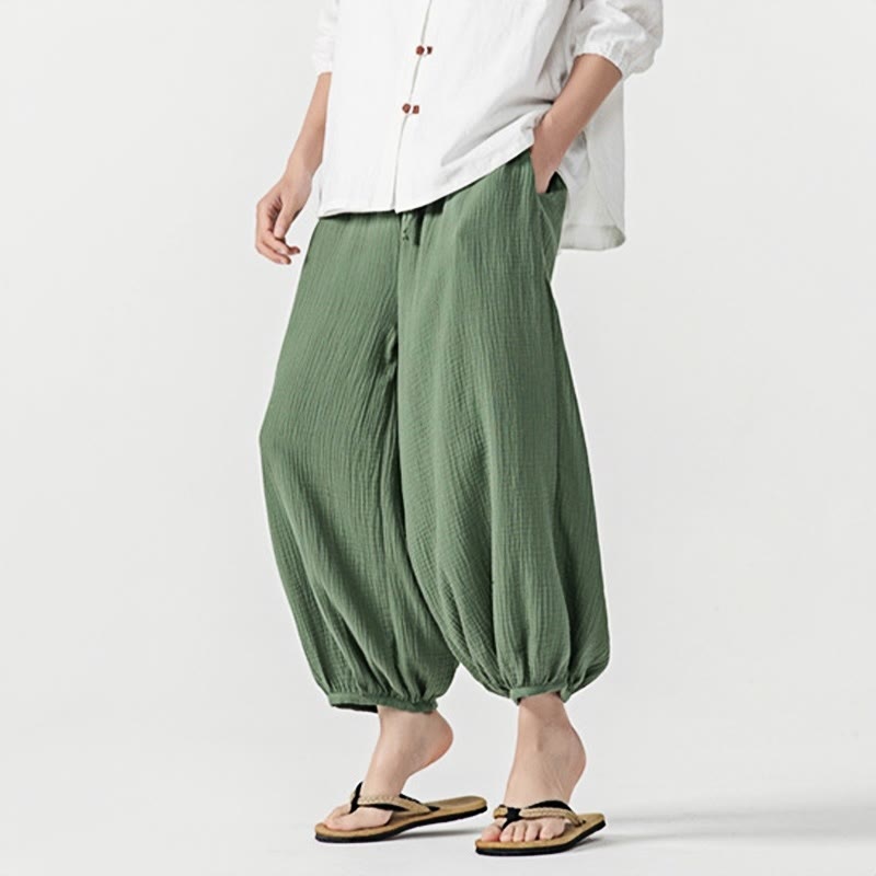 Pantalones de algodón con cordón ajustable de color liso y suave con Buddha Stones para hombre con bolsillos - image 32