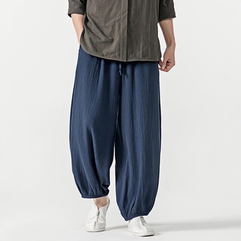 Pantalones de algodón con cordón ajustable de color liso y suave con Buddha Stones para hombre con bolsillos - image 27
