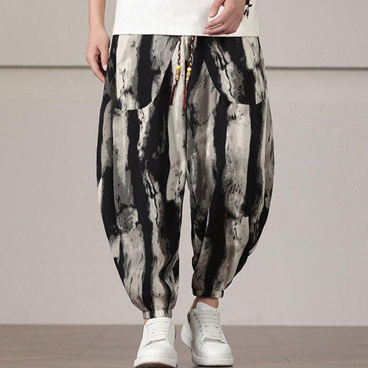 Pantalones harén con cordón y bolsillos para hombre con estampado de Buddha Stones - Negro - US/UK/AU46, EU56 (5XL) - image 0
