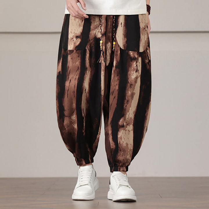 Pantalones harén con cordón y bolsillos para hombre con estampado de Buddha Stones - Marrón silla de montar - US/UK/AU46, EU56 (5XL) - image 9