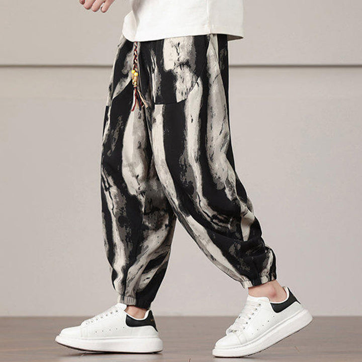 Pantalones harén con cordón y bolsillos para hombre con estampado de Buddha Stones - image 3