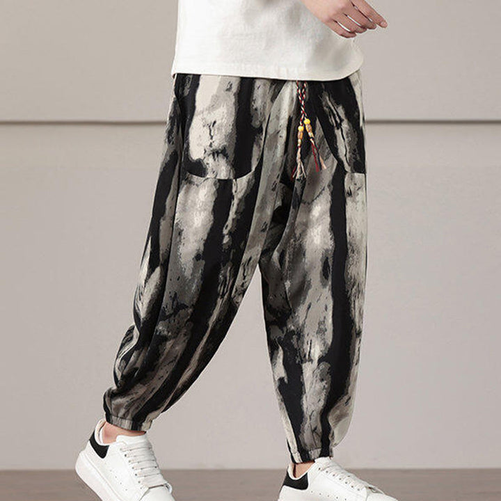 Pantalones harén con cordón y bolsillos para hombre con estampado de Buddha Stones - image 6