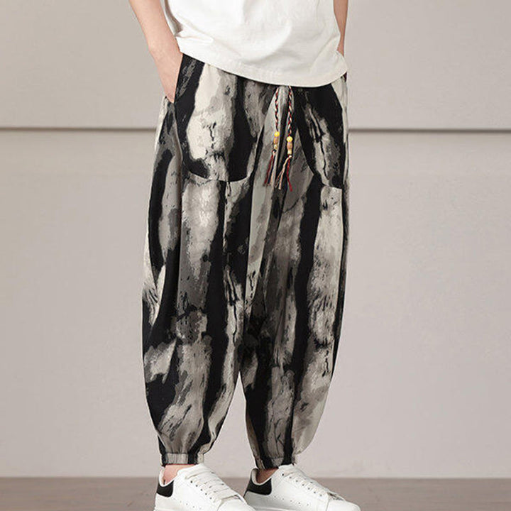 Pantalones harén con cordón y bolsillos para hombre con estampado de Buddha Stones - image 4