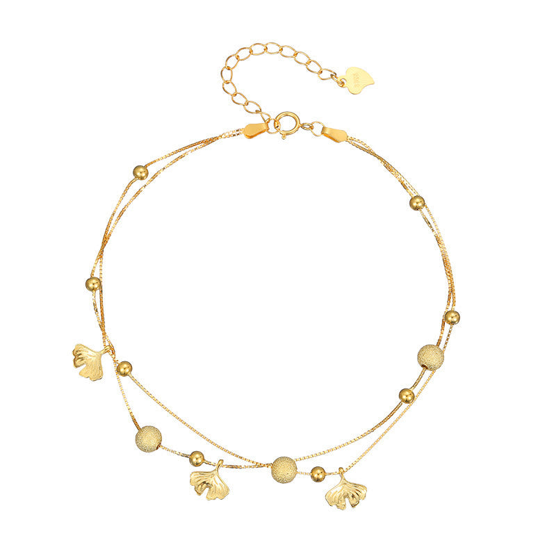 Tobillera con protección de doble capa y hojas de ginkgo en plata de ley 925 con Buddha Stones - image 10