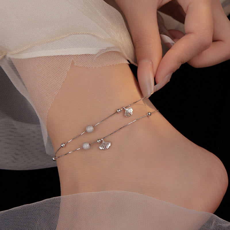 Tobillera con protección de doble capa y hojas de ginkgo en plata de ley 925 con Buddha Stones - image 5