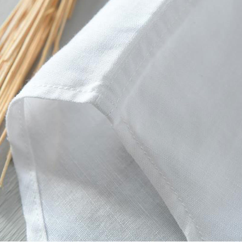 Camisa de lino y algodón con botones de manga corta y estilo sencillo con Buddha Stones para hombre