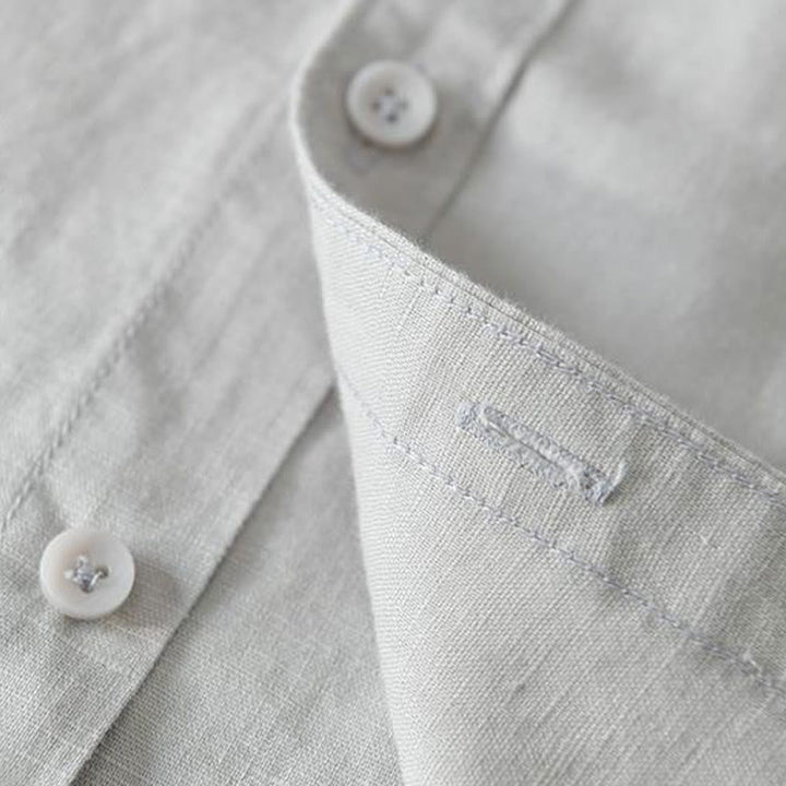 Camisa de lino y algodón con botones de manga corta y estilo sencillo con Buddha Stones para hombre