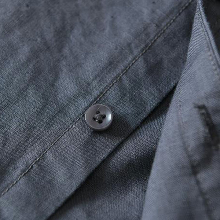 Camisa de lino y algodón con botones de manga corta y estilo sencillo con Buddha Stones para hombre