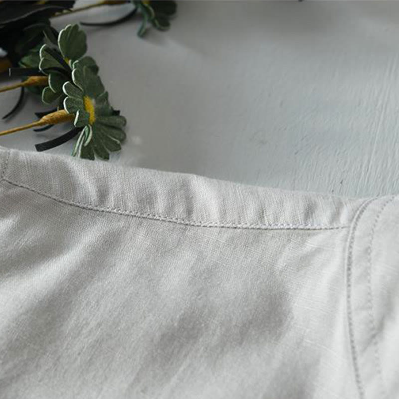 Camisa de lino y algodón con botones de manga corta y estilo sencillo con Buddha Stones para hombre
