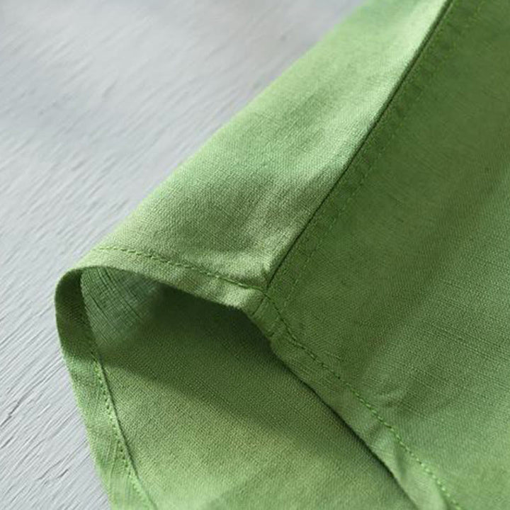 Camisa de lino y algodón con botones de manga corta y estilo sencillo con Buddha Stones para hombre