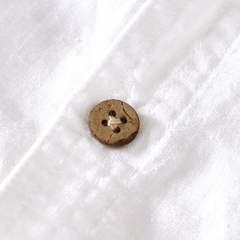 Camisa de verano para hombre de algodón y lino con cuello alto y manga corta, con medio botón, de Buddha Stones - image 10