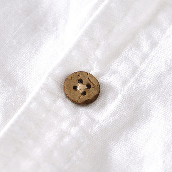Camisa de verano para hombre de algodón y lino con cuello alto y manga corta, con medio botón, de Buddha Stones - image 10