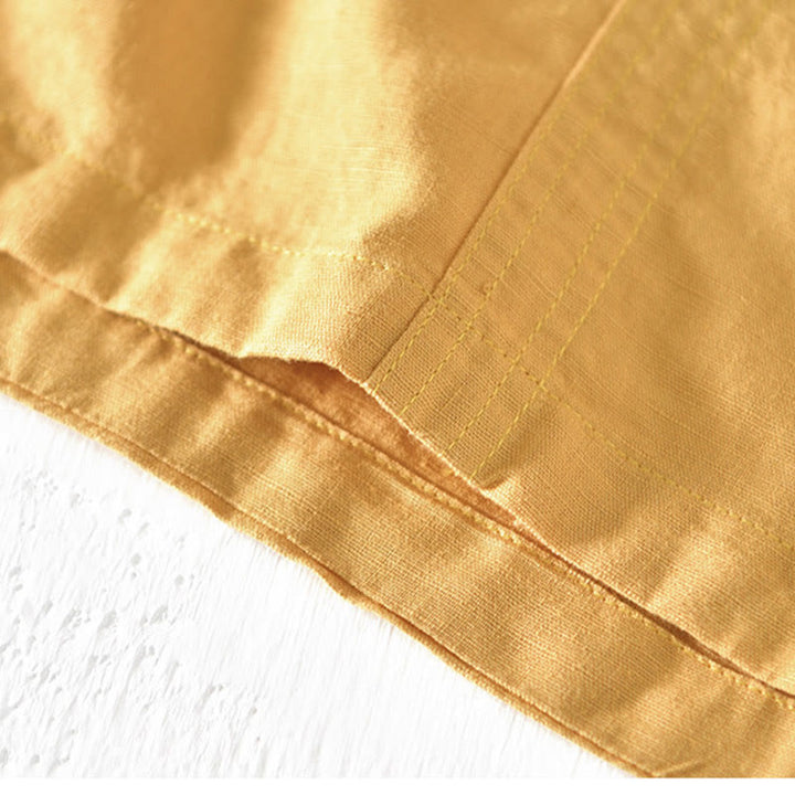 Camisa de verano para hombre de algodón y lino con cuello alto y manga corta, con medio botón, de Buddha Stones - image 18