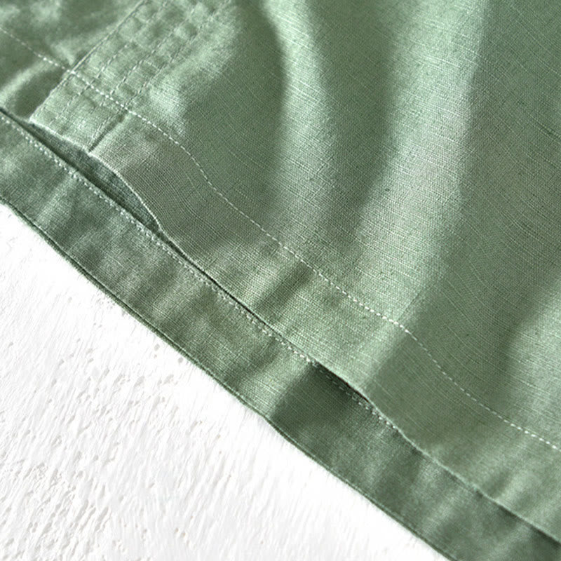 Camisa de verano para hombre de algodón y lino con cuello alto y manga corta, con medio botón, de Buddha Stones - image 5